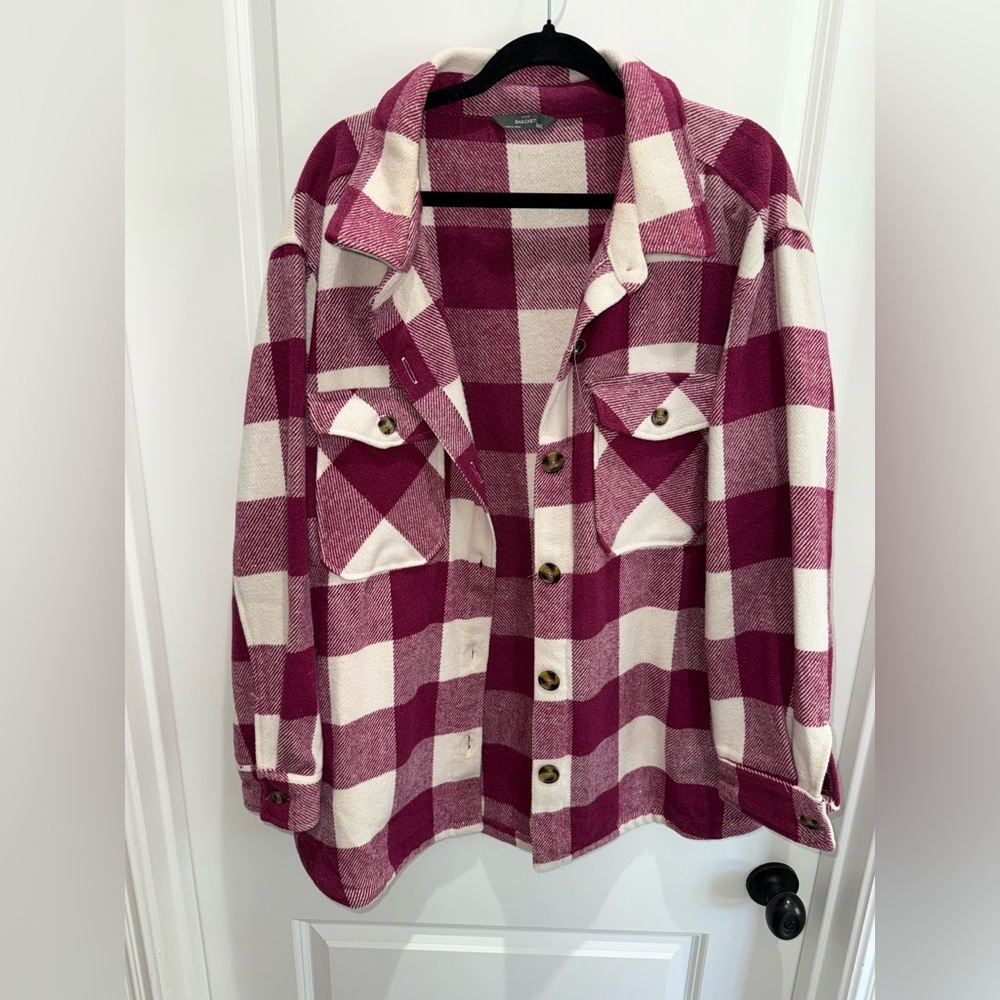 Plaid Shacket in Pink and White